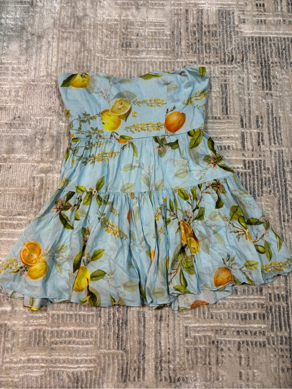 Monique Lhuillier Light Blue Strapless Lemon-Print Mini Dress - Picture 6 of 9